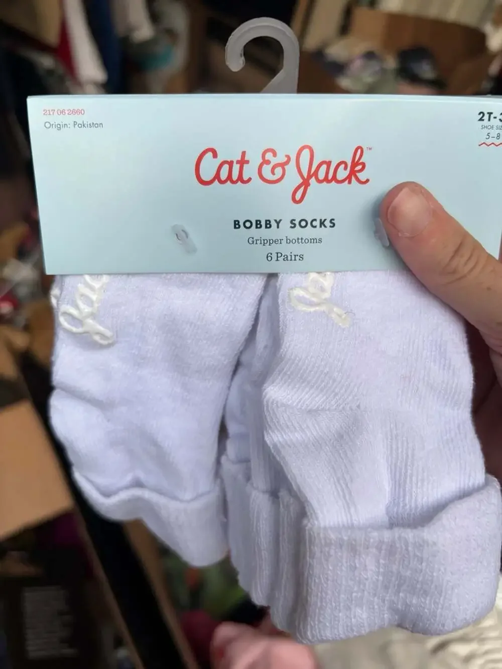 Cat & Jack Bobby Socks with Gripper Bottoms White 6 Pairs Size 2T-3T